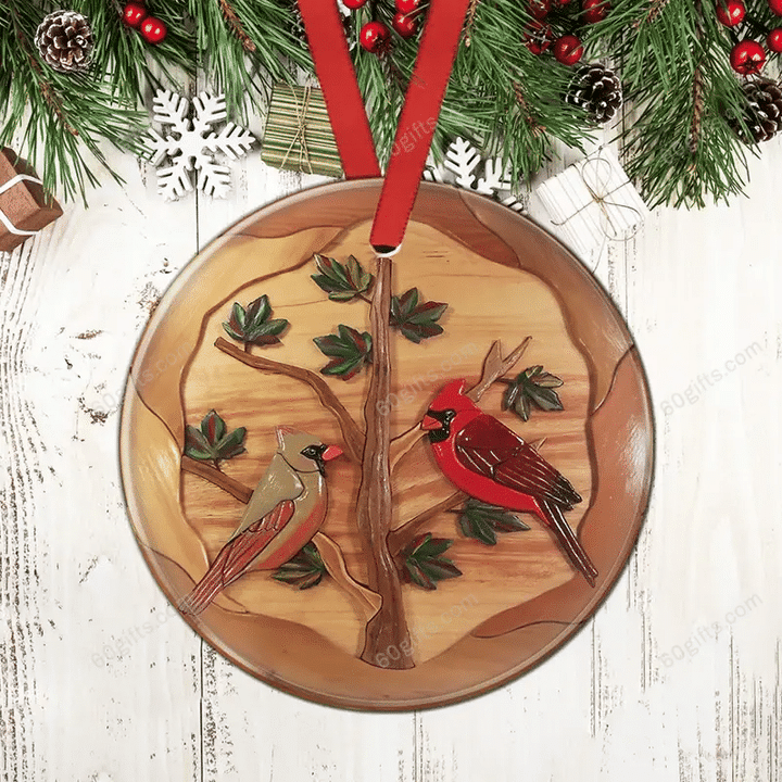 Cardinal Wooden Christmas Circle Ceramic Ornament - Christmas Gift For Family, For Her, Gift For Him Two Sided Ornament