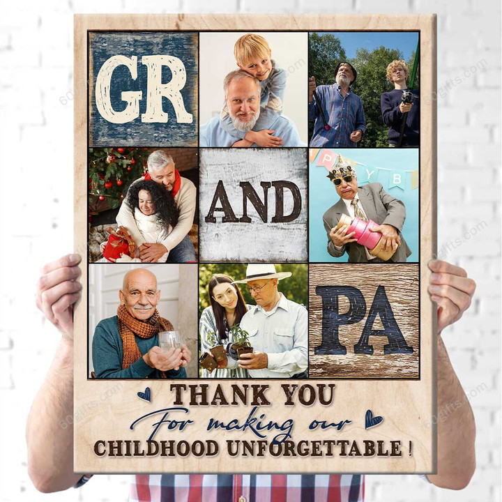 Merry Christmas & Happy New Year Custom Inspirational & Motivational Wall Art Unique Best Grandpa Gifts, Best Grandpa Photos Collage - Personalized Canvas Print Home Decor