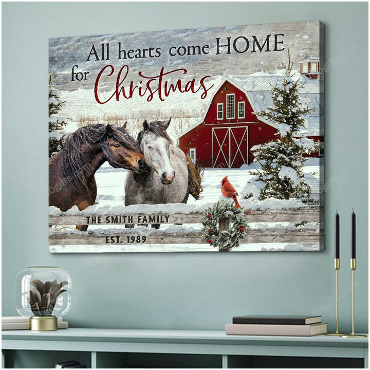 Merry Christmas & Happy New Year Custom Inspirational & Motivational Art Unique Gifts Beautiful Horse Art And Cardinal - Personalized Canvas Print Home Decor