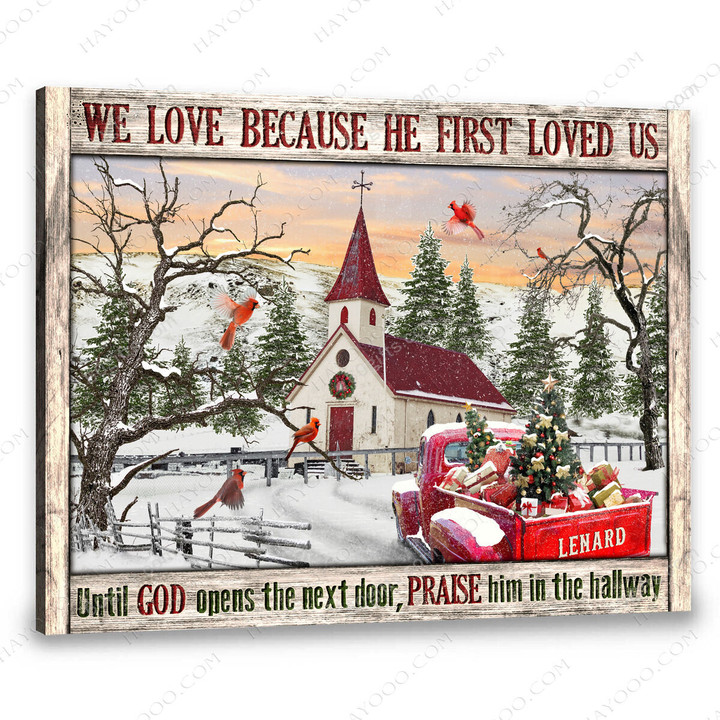 Merry Christmas & Happy New Year Custom Inspirational & Motivational Art Unique Gifts For Farmers Beautiful Church And Pickup Truck - Personalized Canvas Print Home Decor
