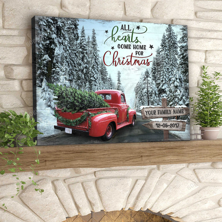 Merry Christmas & Happy New Year Custom Inspirational & Motivational Art Unique Pickup Truck - Personalized Canvas Print Home Decor