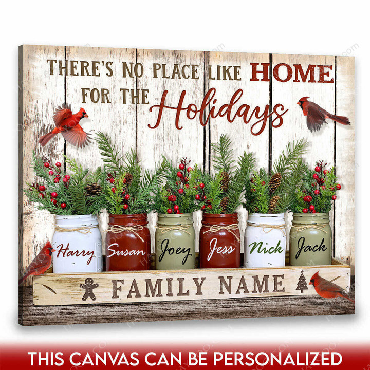 Merry Christmas & Happy New Year Custom Inspirational & Motivational Art Unique Cute Mason Jars And Cardinals - Personalized Canvas Print Home Decor