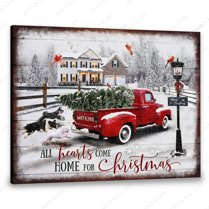 Merry Christmas & Happy New Year Custom Inspirational & Motivational Art Unique Gifts For Farmers With White House And Pickup Truck - Personalized Canvas Print Home Decor