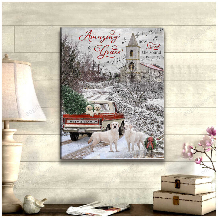 Merry Christmas & Happy New Year Custom Inspirational & Motivational Art Unique Dog Lovers Labrador Amazing Grace - Personalized Canvas Print Home Decor