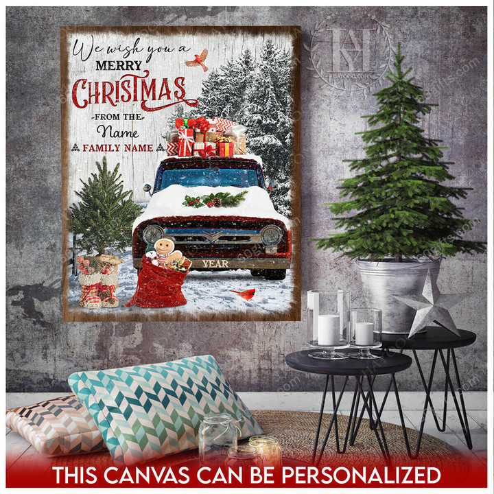 Merry Christmas & Happy New Year Custom Inspirational & Motivational Art Unique Gift For Farmers With Pickup Truck - Personalized Canvas Print Home Decor