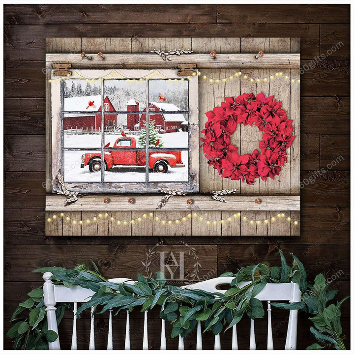 Merry Christmas & Happy New Year Inspirational & Motivational Art Unique In The Countryside Through Faux Window - Canvas Print Home Decor