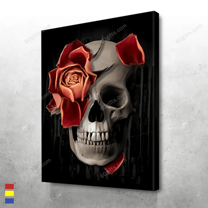 Merry Christmas & Happy New Year Inspirational & Motivational Art Unique Skull And Rose - Canvas Print Home Decor