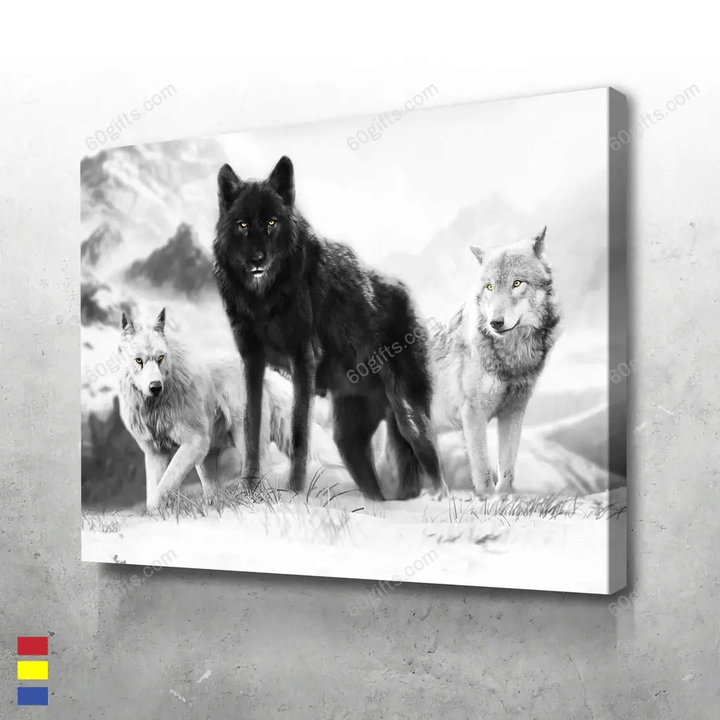 Merry Christmas & Happy New Year Inspirational & Motivational Art Unique Black Wolf - Canvas Print Home Decor