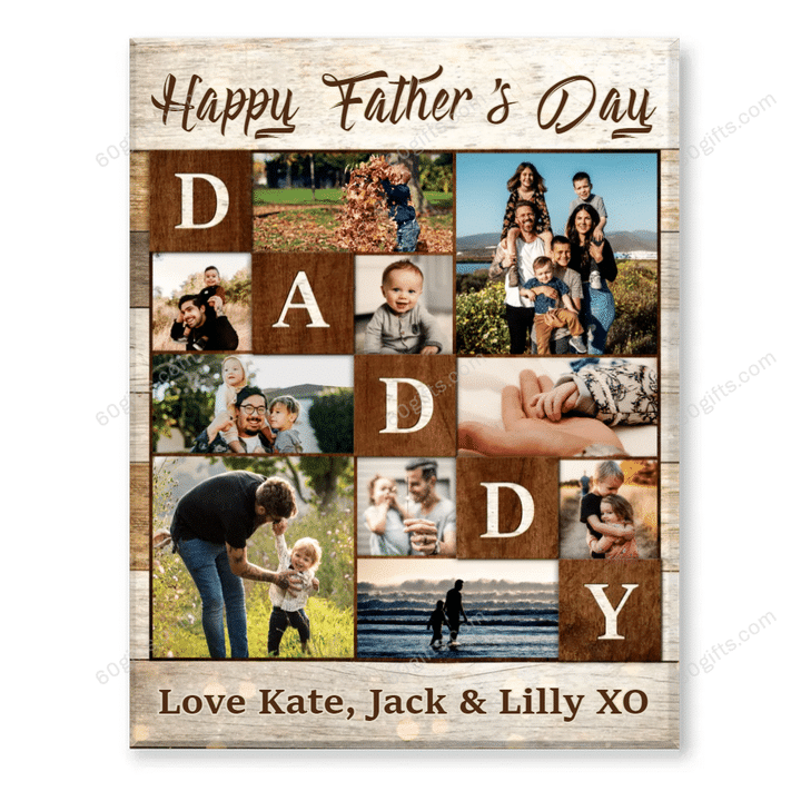 Merry Christmas & Happy New Year Custom Inspirational & Motivational Art Unique Daddy Photo Collage, Birthday Gift For Dad - Personalized Canvas Print Home Decor