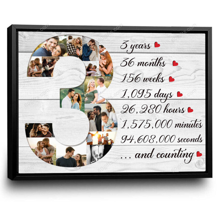 Merry Christmas & Happy New Year Custom Inspirational & Motivational Art Unique 3 Years Anniversary Wedding Photo Collage - Personalized Canvas Print Home Decor