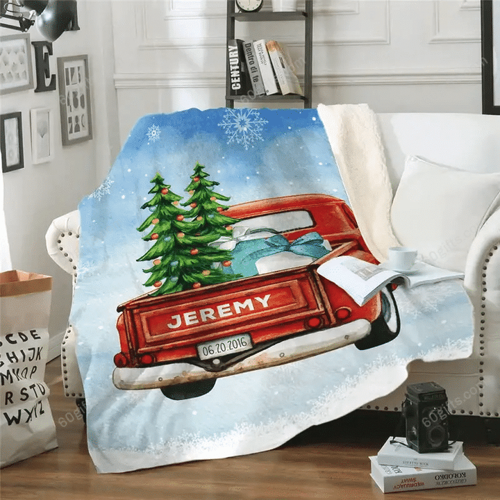 Merry Christmas & Happy New Year Custom Name Christmas Truck Fleece Blanket
