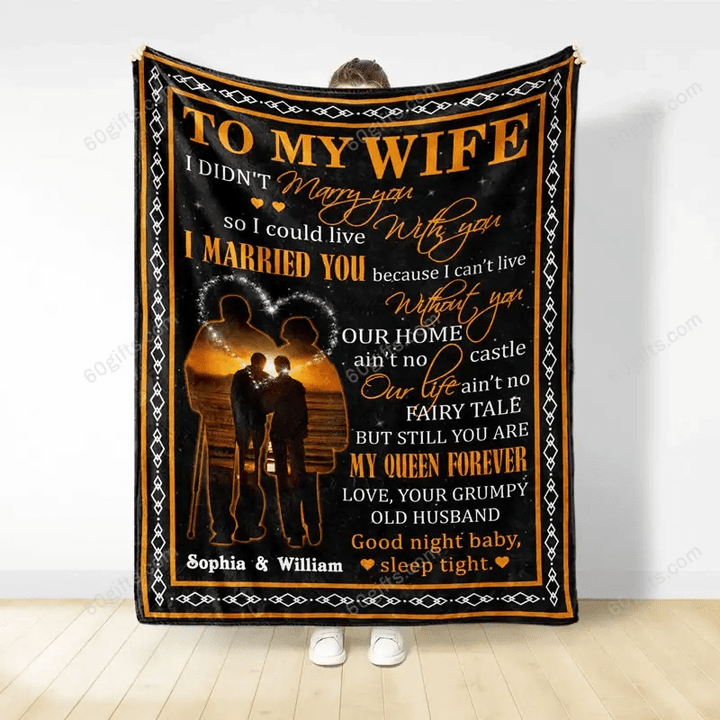 Merry Christmas & Happy New Year Custom Name To My Wife Can't Live Without You Family Old Couple Fleece Blanket