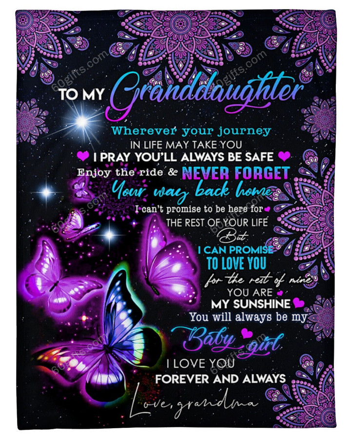 Merry Christmas & Happy New Year Gift You Are My Sunshine Grandma To Granddaughter Butterfly Fleece Blanket