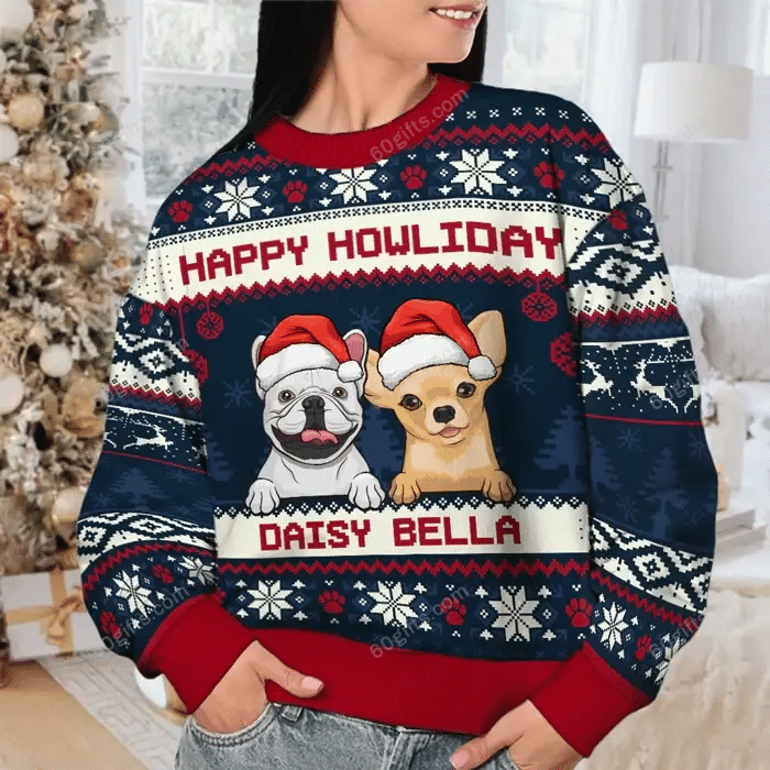 Merry Christmas & Happy New Year Custom 3d Ugly Christmas Sweatshirt Pet Lovers Personalized Aparel All Over Print