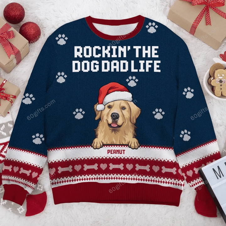 Merry Christmas & Happy New Year Custom 3d Ugly Christmas Sweatshirt Rockin' The Dog Mom Life Pet Lovers Personalized Aparel All Over Print