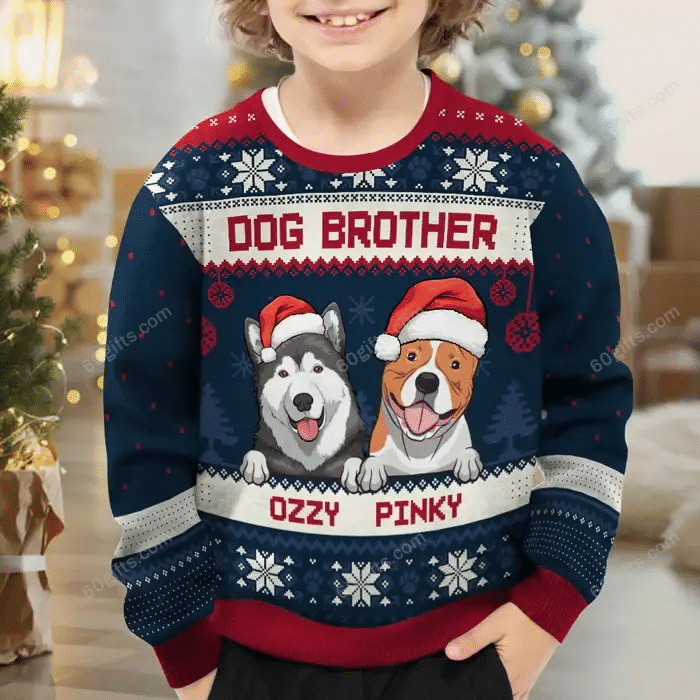 Merry Christmas & Happy New Year Custom 3d Ugly Christmas Sweatshirt Dog Brother Dog Sister Pet Lovers Personalized Aparel All Over Print