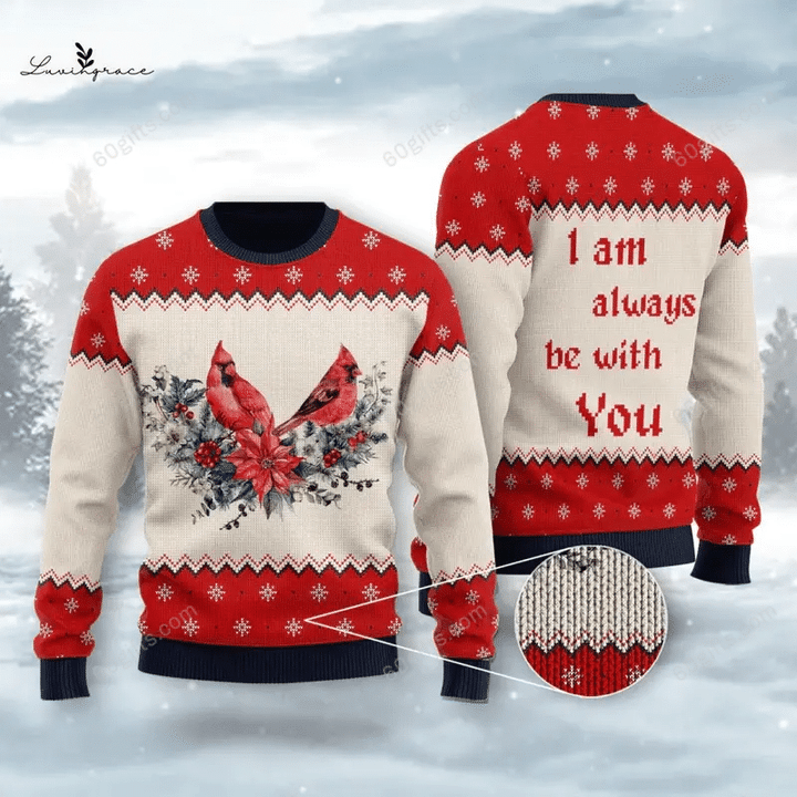 Merry Christmas & Happy New Year 3d Ugly Christmas Sweatshirt Cardinal I Am Always Be With You Aparel All Over Print