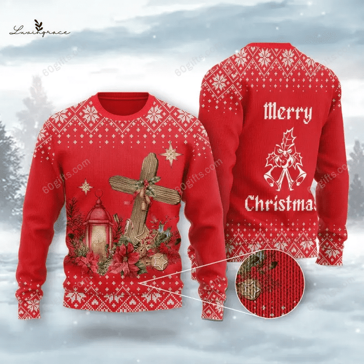 Merry Christmas & Happy New Year 3d Ugly Christmas Sweatshirt Floral Cross Wool Knitted Pattern Aparel All Over Print