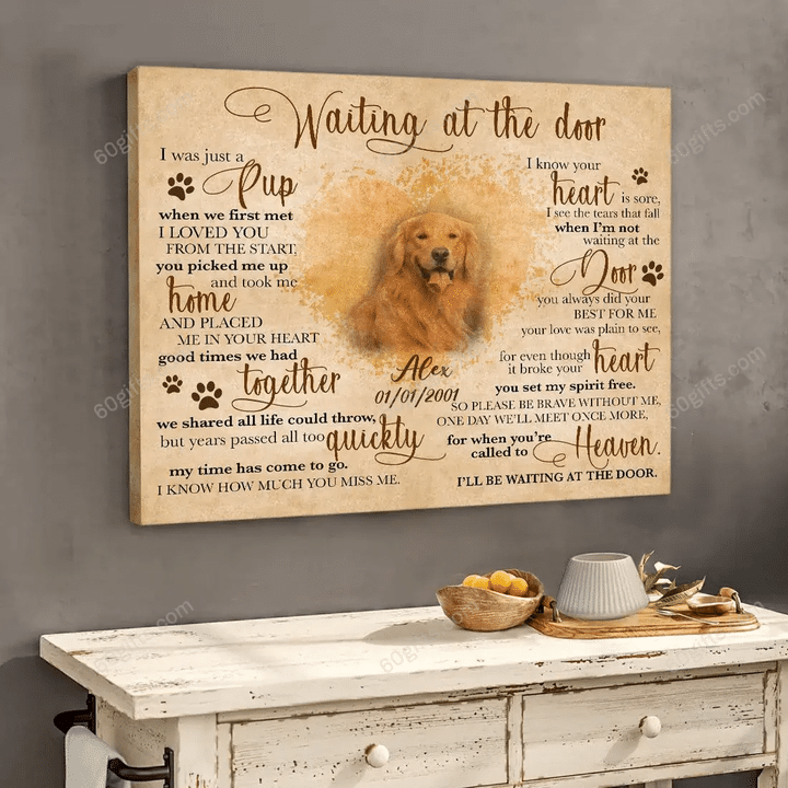 Merry Christmas & Happy New Year Custom Inspirational & Motivational Art Unique Waiting At The Door With Photo Pet - Personalized Canvas Print Home Decor