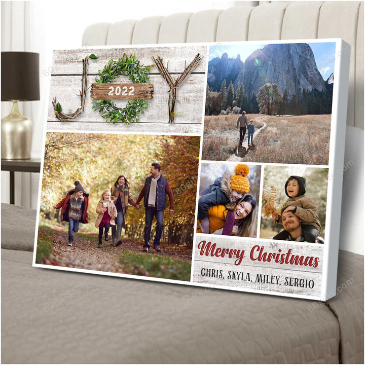 Merry Christmas & Happy New Year Custom Inspirational & Motivational Art Unique Joy Christmas Sign Photo Collage - Personalized Canvas Print Home Decor