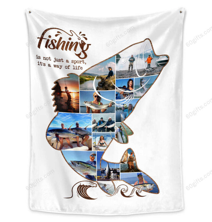 Merry Christmas & Happy New Year Custom Fisherman Gift, Gone Fishing Photo Collage Gift Personalized Fleece Blanket