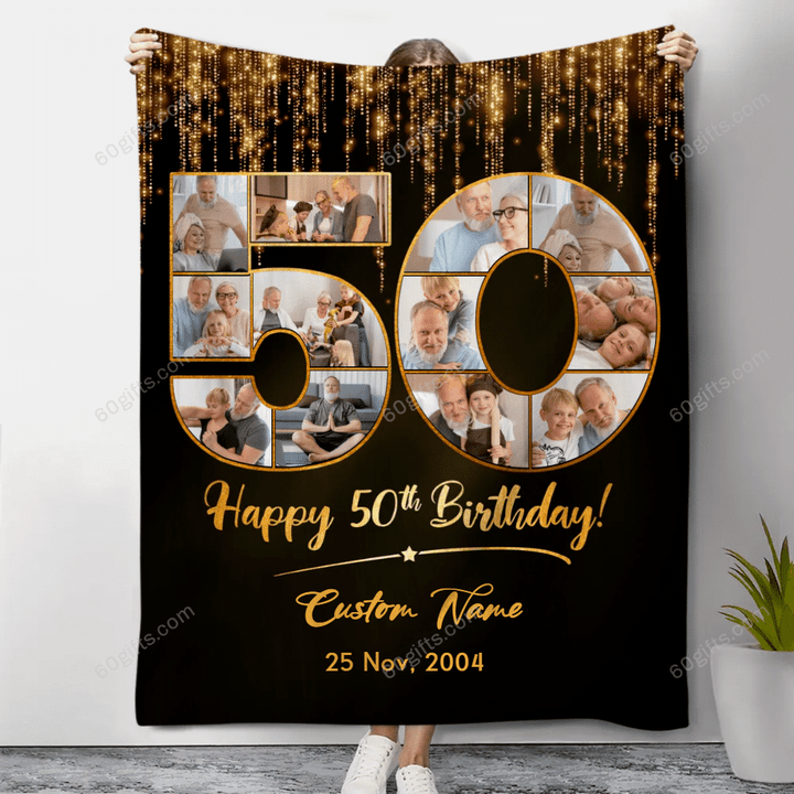 Merry Christmas & Happy New Year Custom 50th Birthday Photo Collage Gift Personalized Fleece Blanket