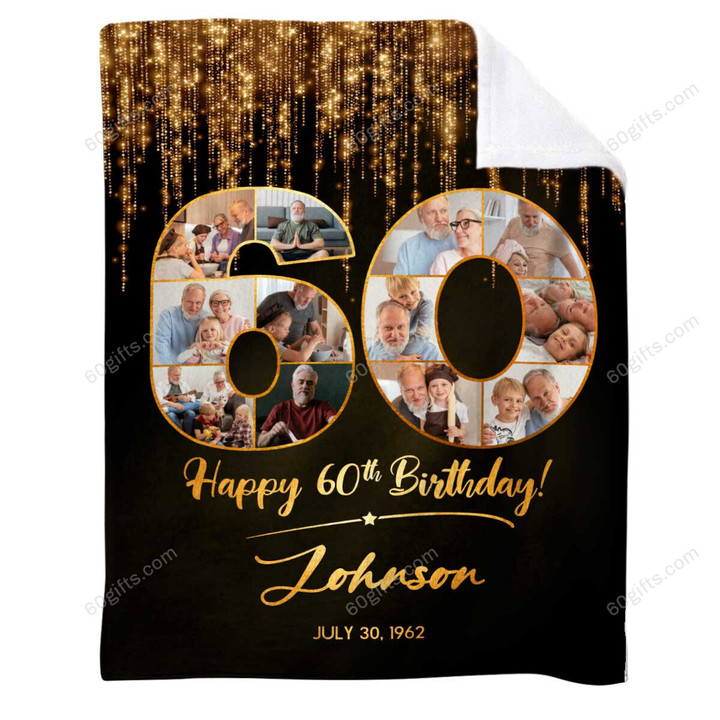 Merry Christmas & Happy New Year Custom 60th Birthday Photo Collage Gift Personalized Fleece Blanket
