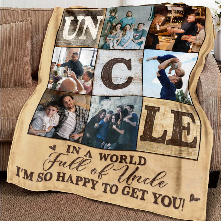 Merry Christmas & Happy New Year Best Gift For Uncle , Gifts To Uncle Photo Collage Personalized Fleece Blanket