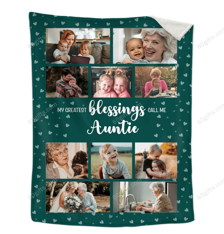 Merry Christmas & Happy New Year Custom Gift My Greatest Blessings Call Me Aunt Photo Collage Personalized Fleece Blanket