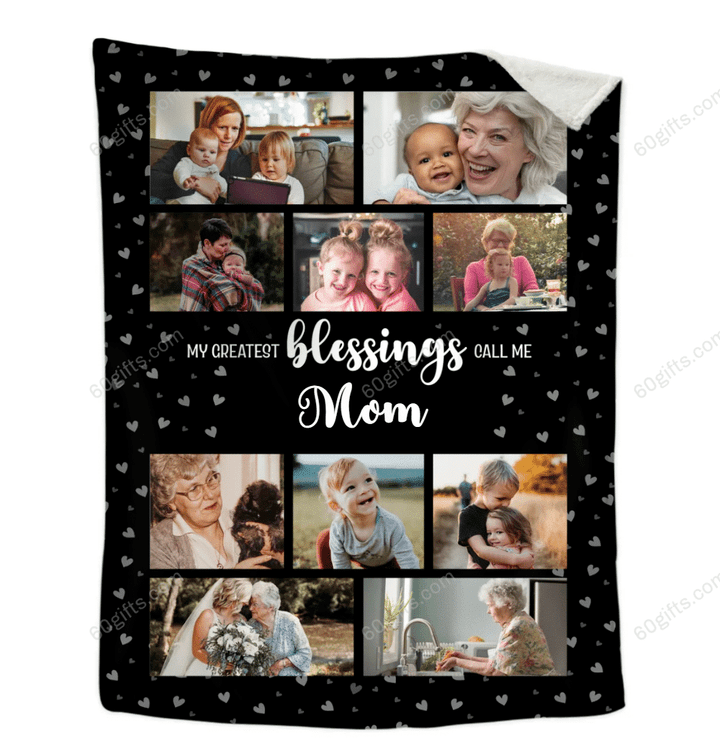 Merry Christmas & Happy New Year Custom Gift My Greatest Blessings Call Me Mom Photo Collage Personalized Fleece Blanket