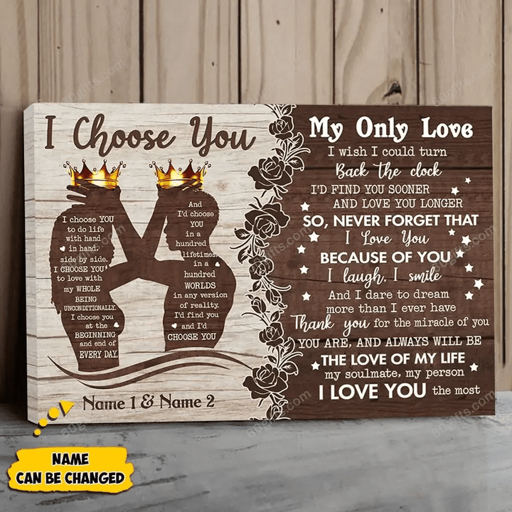 Merry Christmas & Happy New Year Custom Inspirational & Motivational Art Unique Black King And Queen I Choose You Gift For Couples Lover - Personalized Canvas Print Home Decor