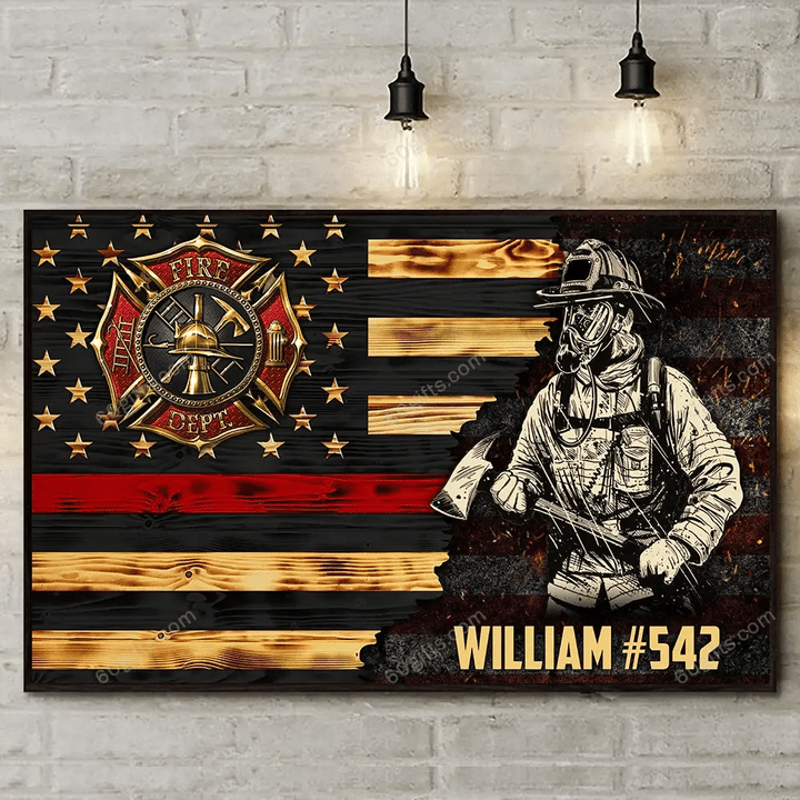 Merry Christmas & Happy New Year Custom Inspirational & Motivational Art Unique Half Thin Red Line Fireman - Personalized Canvas Print Home Decor