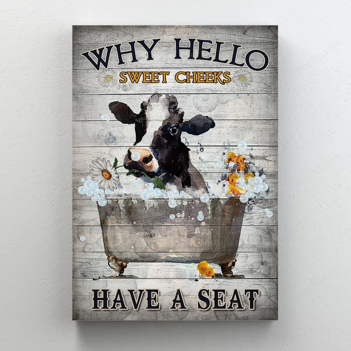 Merry Christmas & Happy New Year Inspirational & Motivational Art Unique Cow In Bath - Bathroom Canvas Print Home Decor