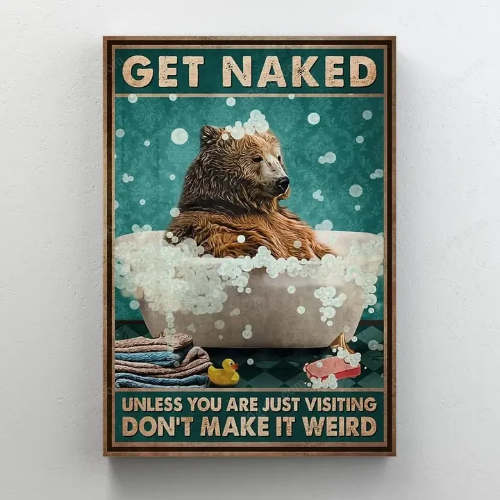 Merry Christmas & Happy New Year Inspirational & Motivational Art Unique Bear In Bath - Bathroom Canvas Print Home Decor
