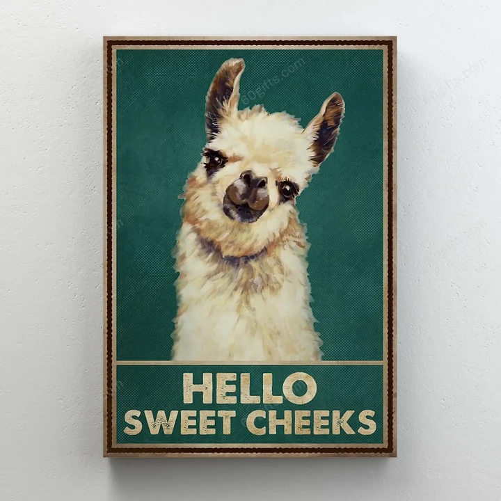 Merry Christmas & Happy New Year Inspirational & Motivational Art Unique Llama Hello Sweet Cheeks - Bathroom Canvas Print Home Decor