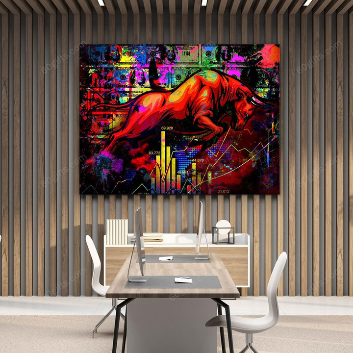 Merry Christmas & Happy New Year Inspirational & Motivational Art Unique Charging Bull Office Decor - Canvas Print Home Decor