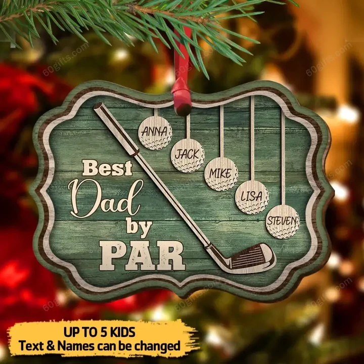 Custom Best Dad By Par Golf Christmas Medallion Metal Ornament - Personalized Christmas Gift For Family, For Her, Gift For Him