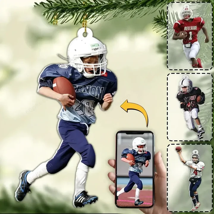 Custom American Football Player Image Ornament - Christmas Gift For Family, Gift For Man & Women