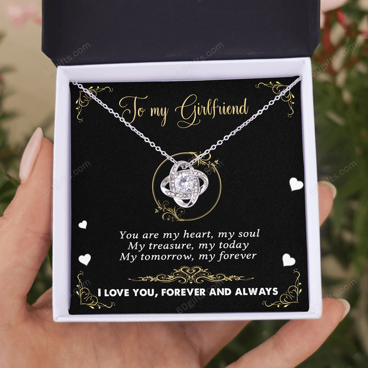 Valentine's Day Gift 2023, Anniversary Gift, Gift To My Girlfriend - I Love You, Forever And Always Love Knot Necklace