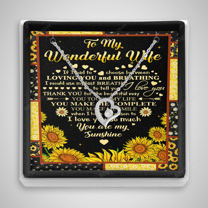Valentine's Day Gifts 2023, Anniversary Gifts, Birthday Gifts Heart Necklace With Meaning Message Card, Gift Ideas To My Wonderful Wife You Are My Sunshine
