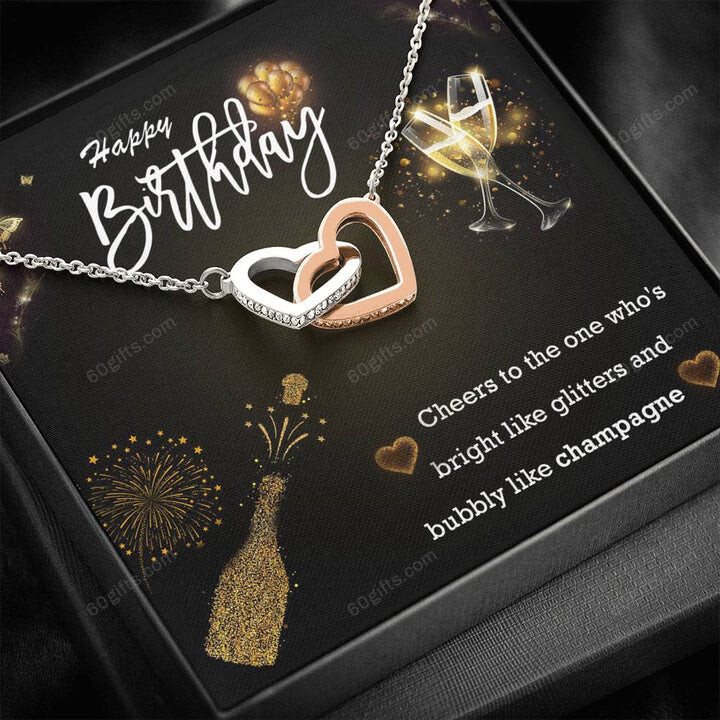 Happy Birthday Gifts 2023 Double Heart Necklace With Meaning Message Card, Best Gift Ideas Glitters & Champagne