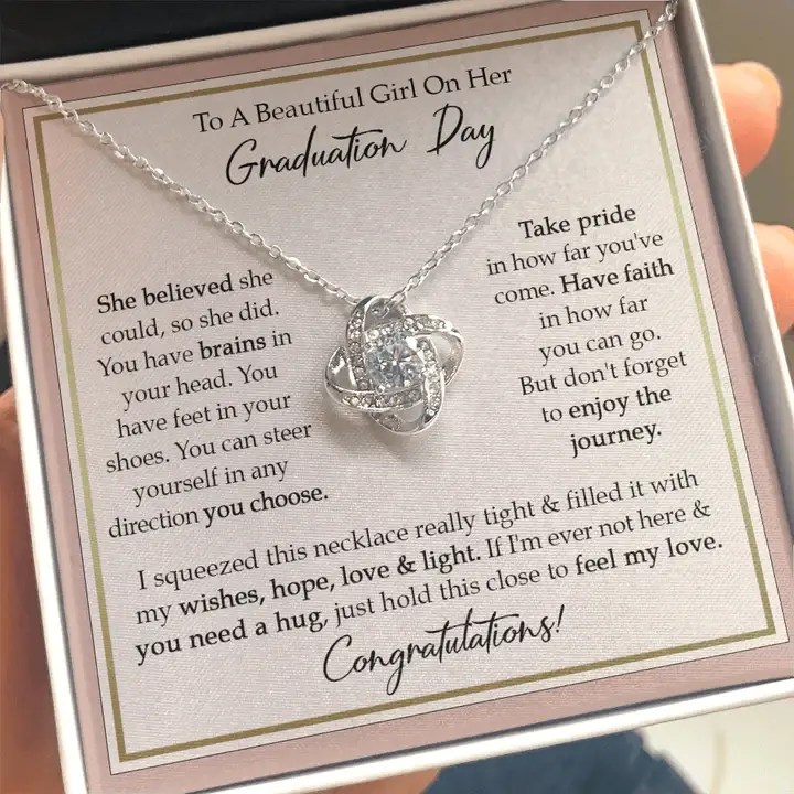 Happy Birthday Gifts 2023 Love Knot Necklace With Meaning Message Card, Best Gift Ideas To A Beautiful Girl On Her Graduation Day
