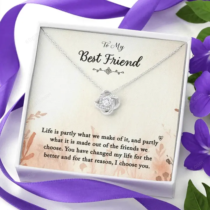 Happy Birthday Gifts 2023 Love Knot Necklace With Meaning Message Card, Best Gift Ideas To My Best Friend- Life Is Partly