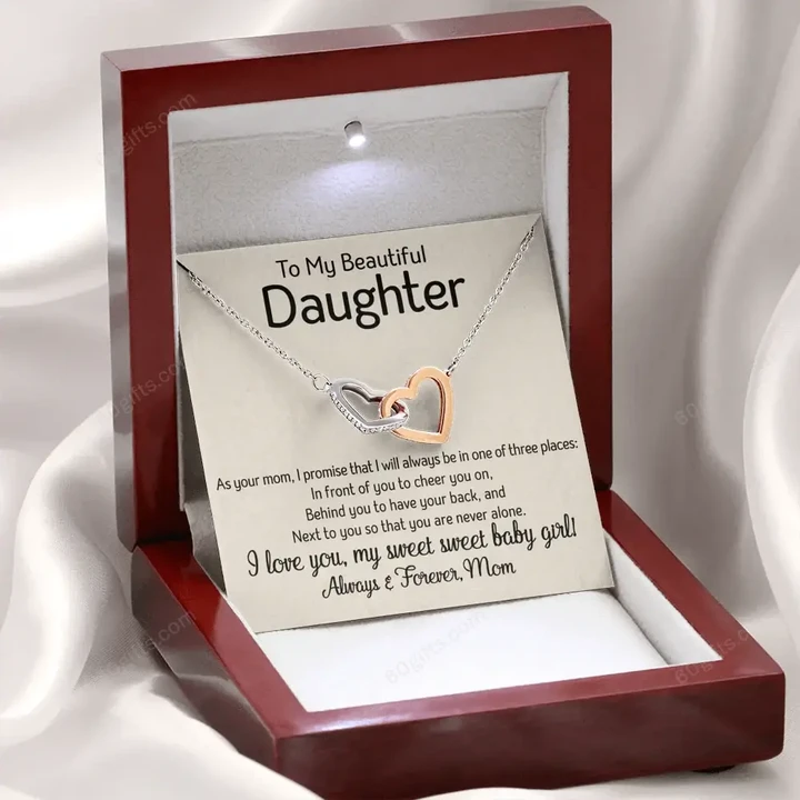 Happy Birthday Gifts 2023 Double Heart Necklace With Meaning Message Card, Best Gift Ideas To My Daughter - One Of Three Places