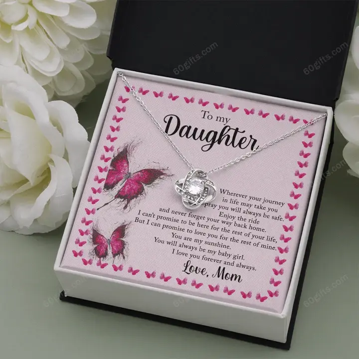 Happy Birthday Gifts 2023 Love Knot Necklace With Meaning Message Card, Best Gift Ideas To My Daughter - Wherever Your Journey