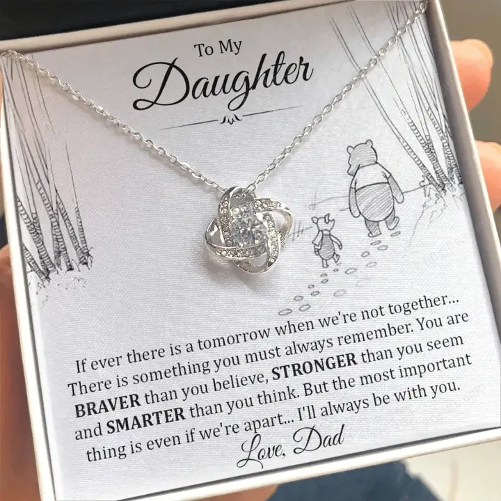 Happy Birthday Gifts 2023 Love Knot Necklace With Meaning Message Card, Best Gift Ideas To My Daughter From Dad - I'll Always Be With You
