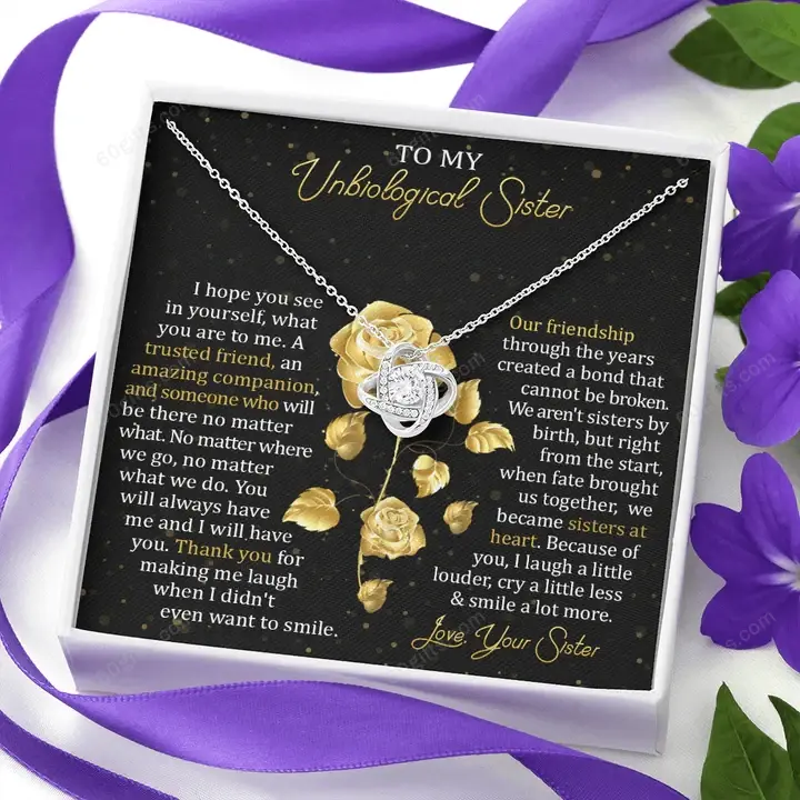 Happy Birthday Gifts 2023 Love Knot Necklace With Meaning Message Card, Best Gift Ideas To My Unbiological Sister Our Friendship
