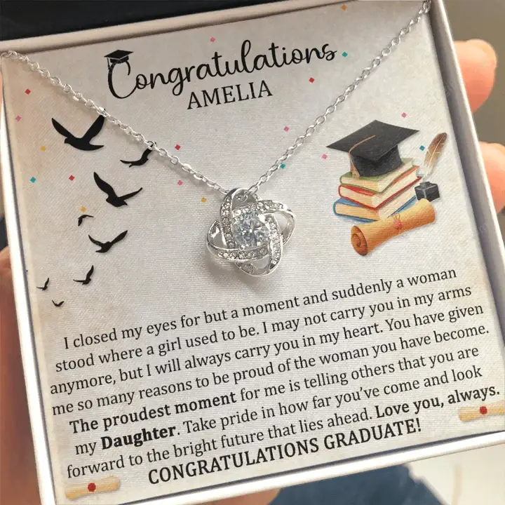 Happy Birthday Gifts 2023 Love Knot Necklace With Meaning Message Card, Best Graduation Gift Ideas Proudest Moment