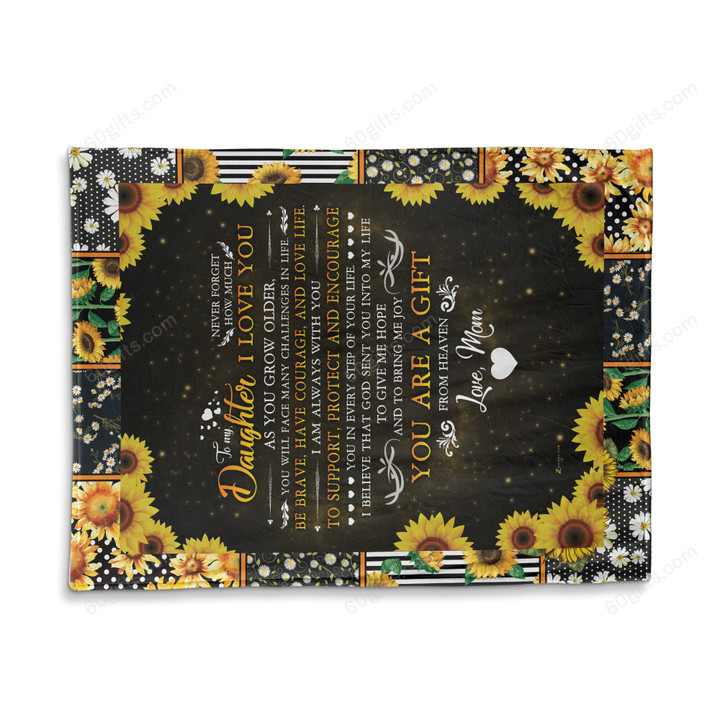 Happy Birthday Gifts 2023 Mom To My Daughter Never Forget Sunflower Fleece Blanket