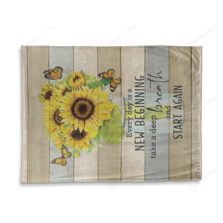 Happy Birthday Gift Ideas 2023 Inspirational & Motivational Art New Beginning Sunflower And Monarch Butterfly Fleece Blanket